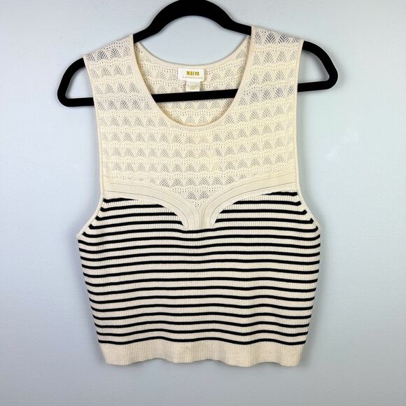 NWT Maeve Anthropologie Morgan Sweater Tank Knit Sleeveless Top Ivory Striped XL - Picture 3 of 11
